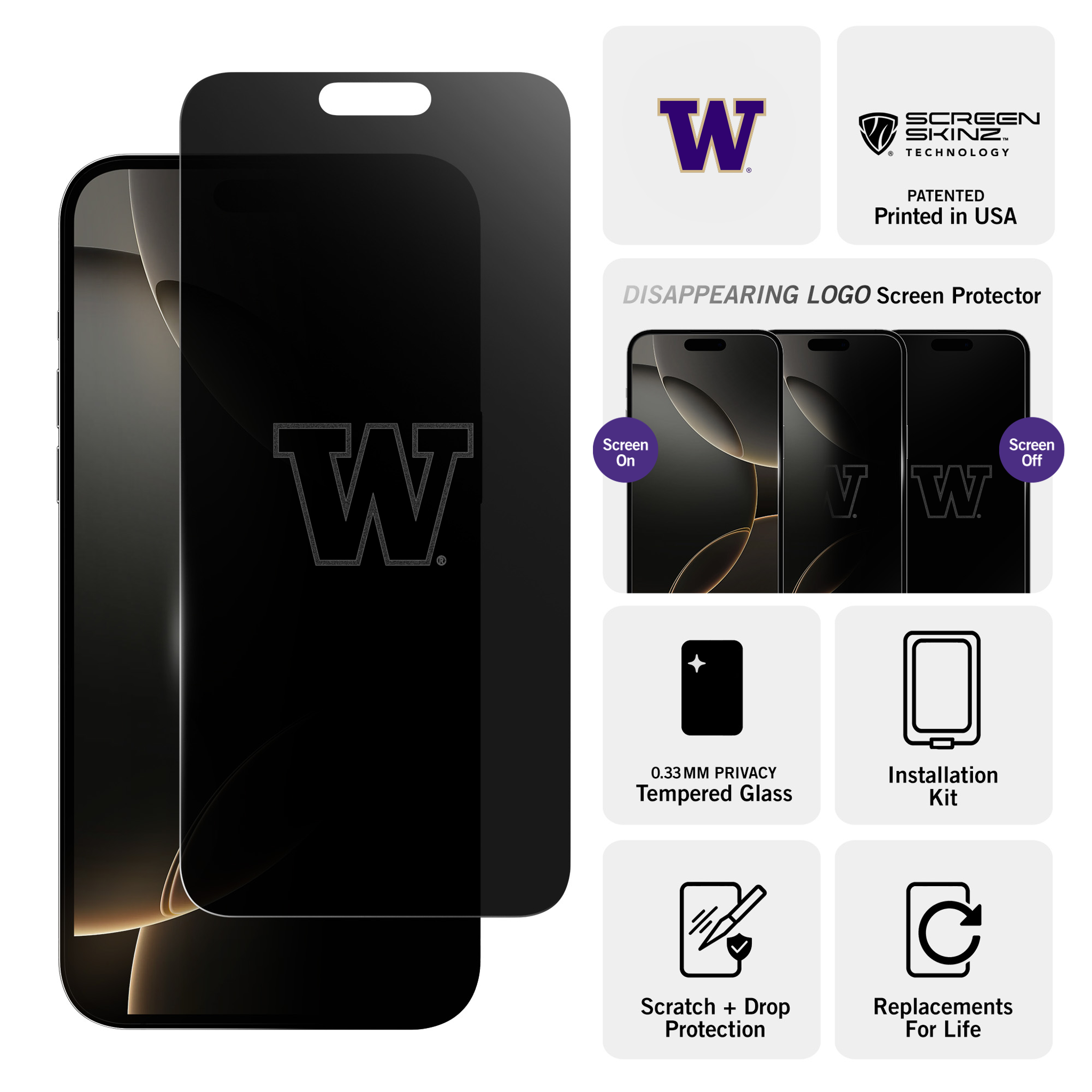Washington Huskies Privacy Screen Protector