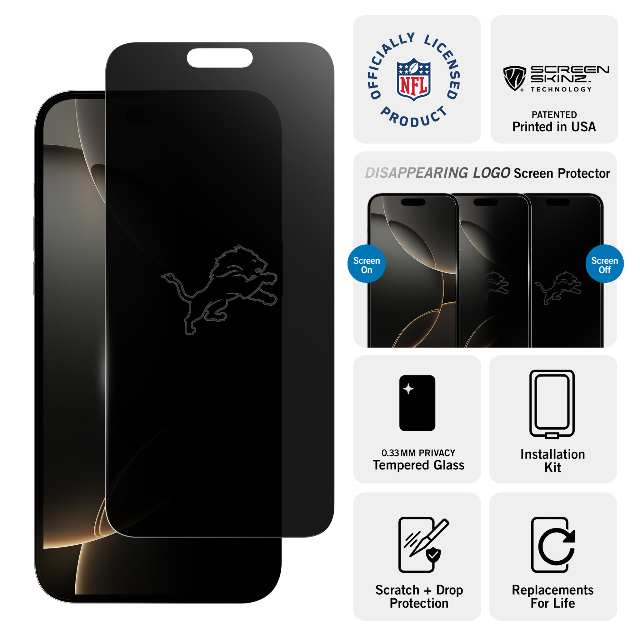 Detroit Lions iPhone Privacy Primary Screen Protector