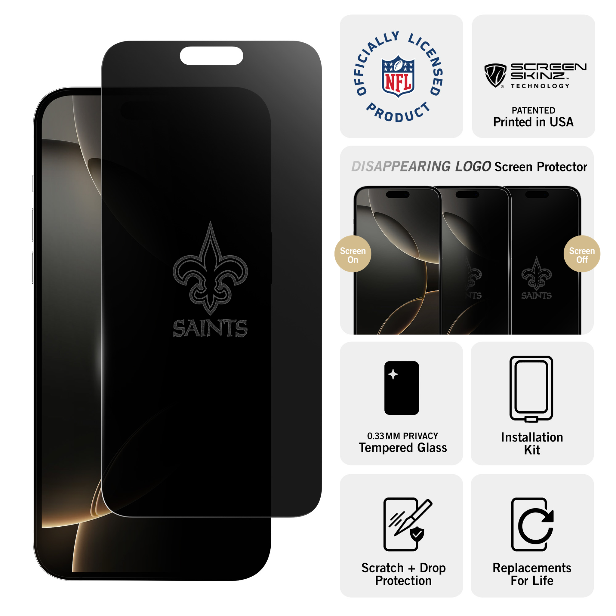New Orleans Saints iPhone Privacy Primary Screen Protector