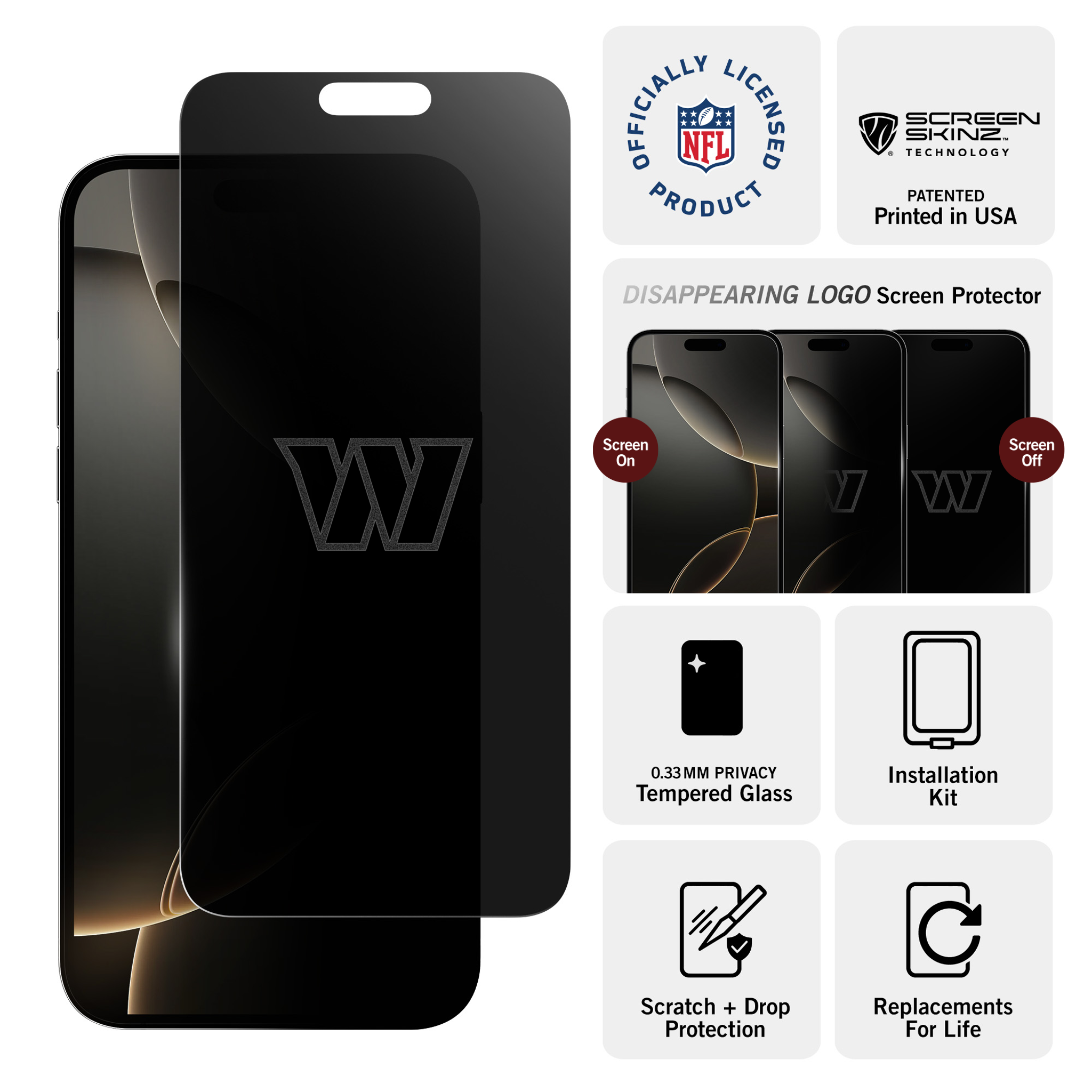 Washington Commanders iPhone Privacy Primary Screen Protector