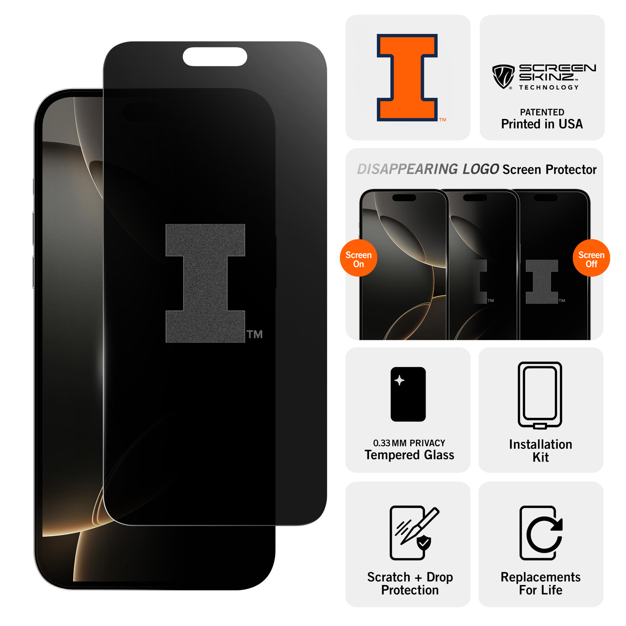 Illinois Fighting Illini Privacy Screen Protector