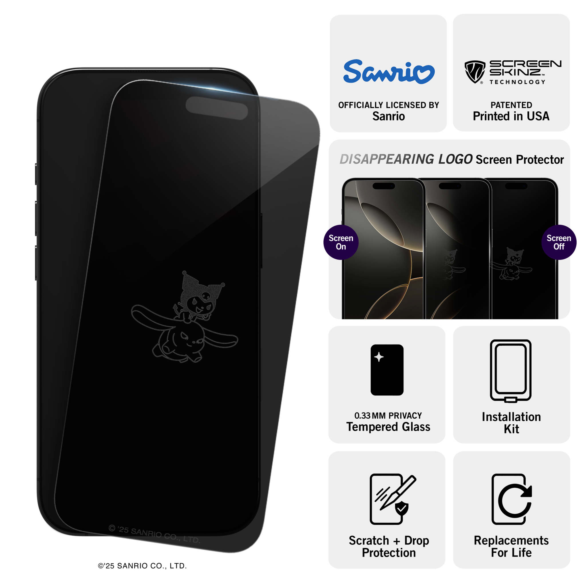 Kuromi Flying iPhone Privacy Screen Protector