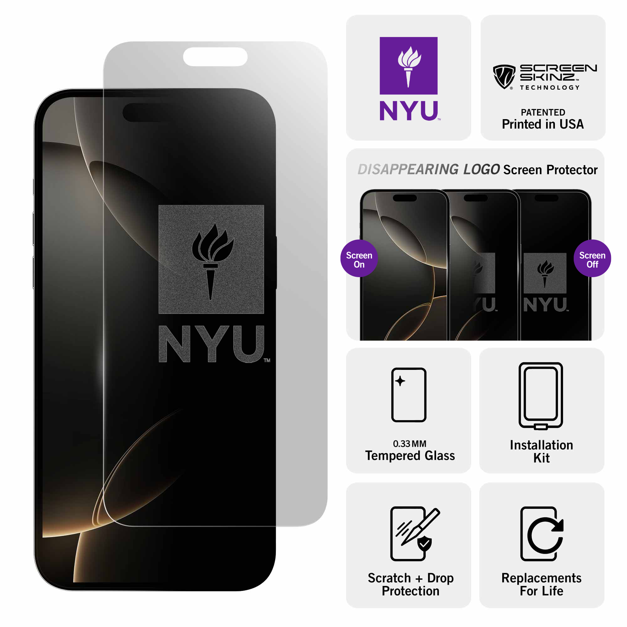 NYU Violets Clear Screen Protector
