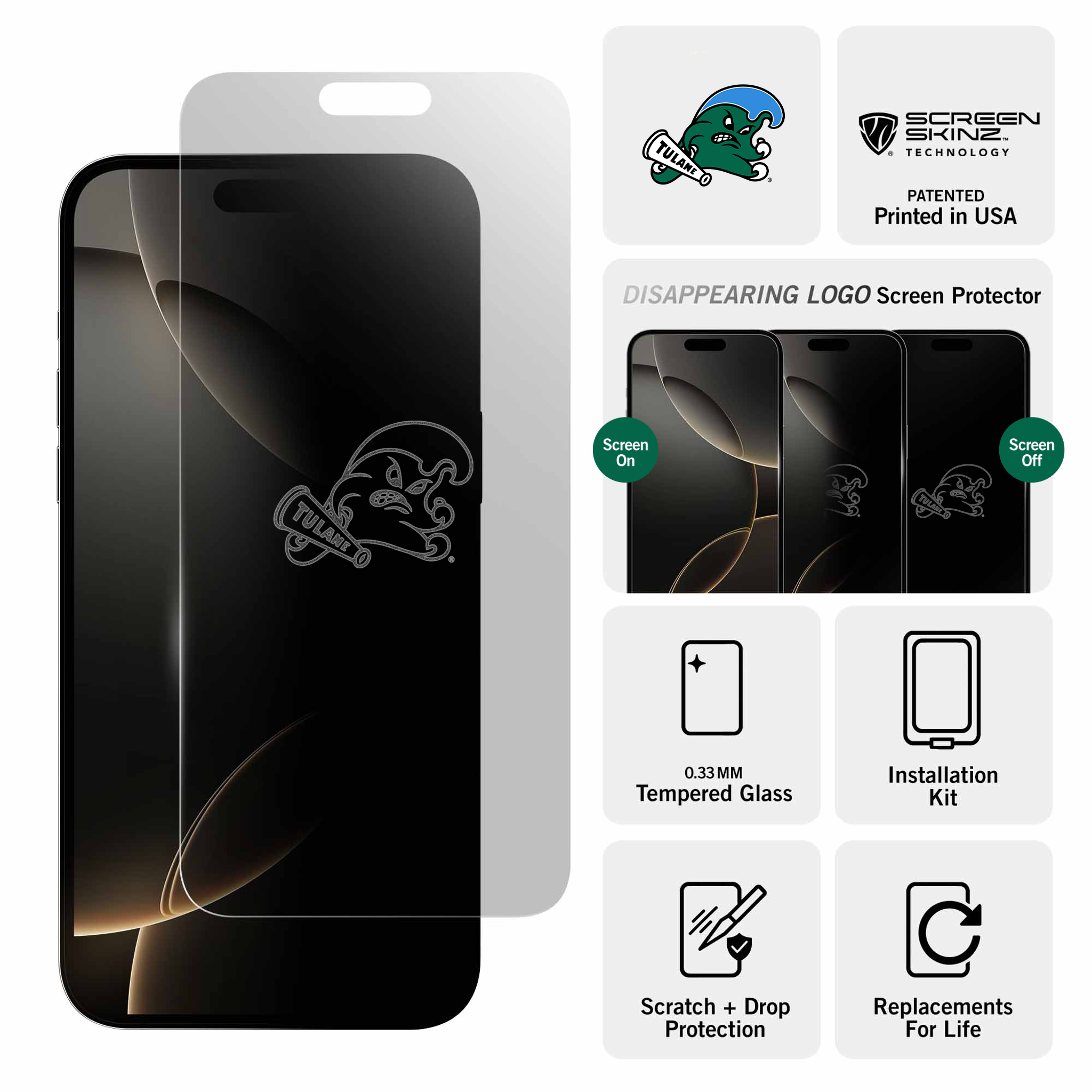 Tulane Green Wave Clear Screen Protector