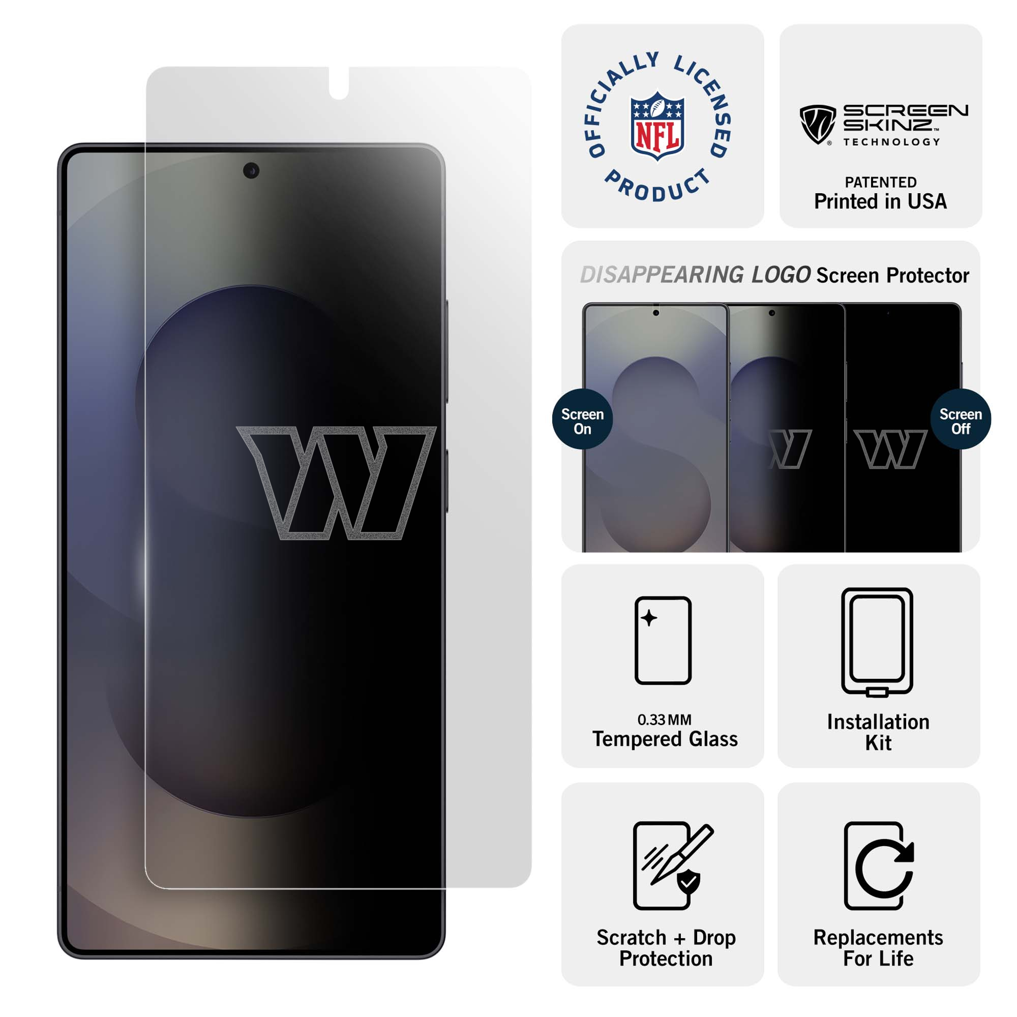 Washington Commanders Samsung Clear Screen Protector